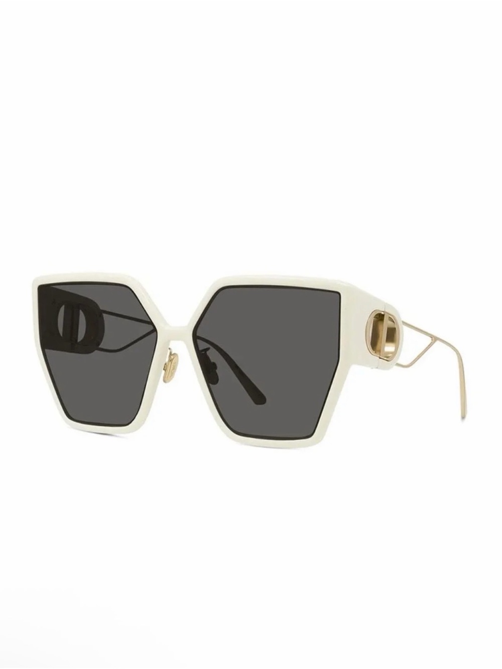 Dior White Oversized Hexagonal Sunglasses with Dark Lenses